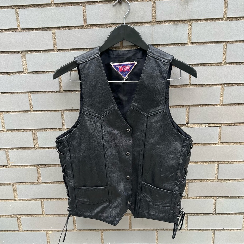 Classic MOB Black Leather Vest Lace-Up Sides